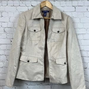 Y2K Faux Suede light Tan Cream Full Zip Jacket 6 Veronica Mars